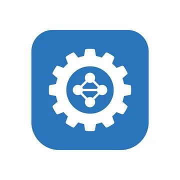 Network engineering gear icon with blue background representing technical c.. Stock Illustration