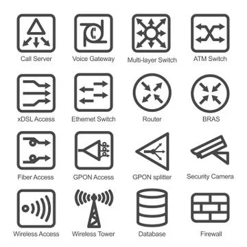 Network Equipment Icon Set Stock Illustration