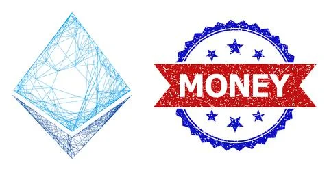Network Ethereum Crystal Web Mesh and Grunge Bicolor Money Watermark Stock Illustration
