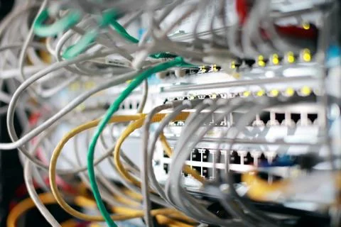 Network Ethernet Cables. Network switch. Stock Photos