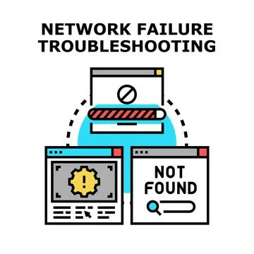Network failure troubleshooting and connection problems preventing access Stock Illustration