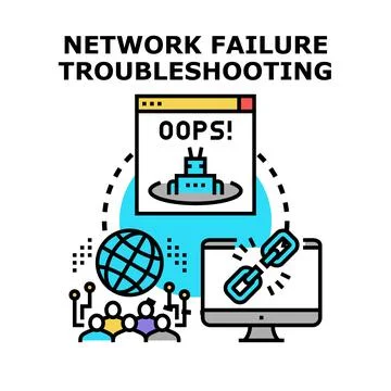 Network failure troubleshooting and problem solving concept Illustrazione stock