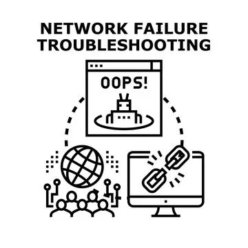 Network failure troubleshooting and problem solving concept Illustrazione stock