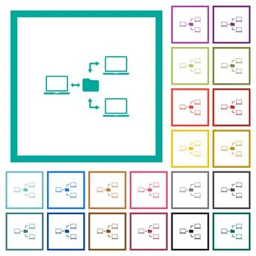Network file system flat color icons with quadrant frames Stock Illustration