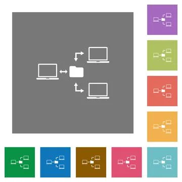 Network file system square flat icons Stock Illustration