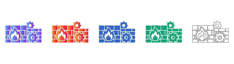 Network Firewall and Gear Icon Set Stock Illustration