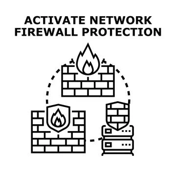 Network firewall protecting data servers and system infrastructure Stock Illustration