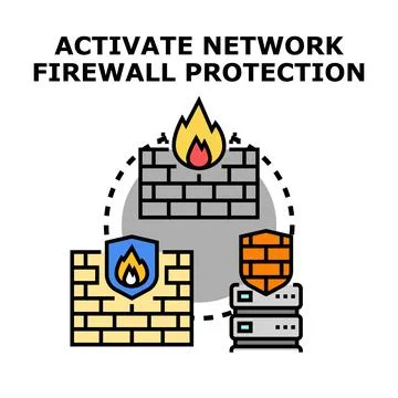 Network firewall protecting data servers and system infrastructure Stock Illustration