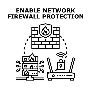 Network firewall protecting server and router Stock Illustration