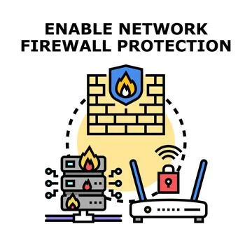Network firewall protecting server and router Stock-Illustration