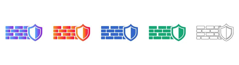 Network Firewall Protection Icons Set Stock Illustration