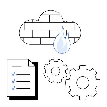 Network Firewall Security with Cloud Protection and System Checklists for E.. Stock Illustration