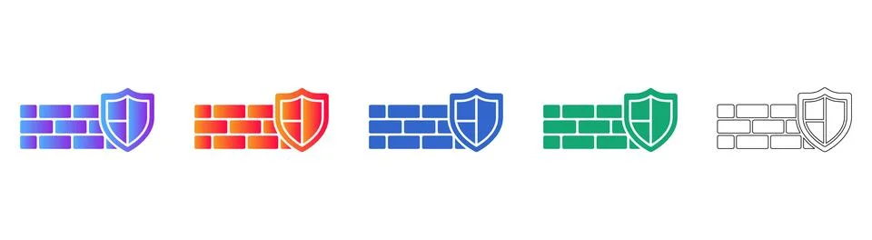 Network Firewall Security Icon Set Stock Illustration