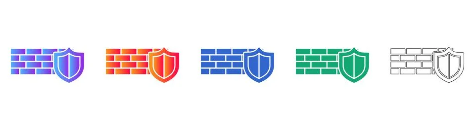 Network Firewall Security Icon Set Stock Illustration