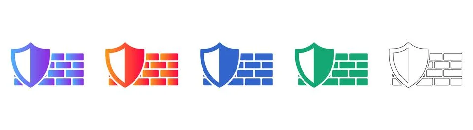 Network Firewall Security Icons Set Illustrazione stock