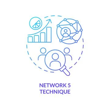 Network five technique concept blue gradient icon Stock Illustration