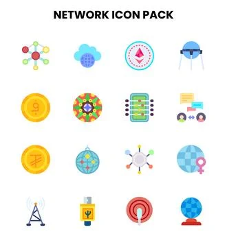 Network Flat Bundle Icons Pack Stock Illustration
