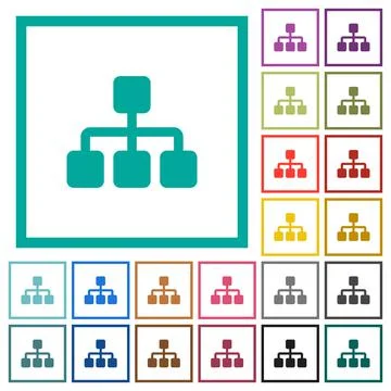 Network flat color icons with quadrant frames Stock Illustration