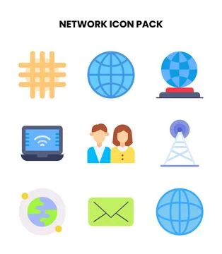 Network Flat Scalable Icons Pack Stock Illustration