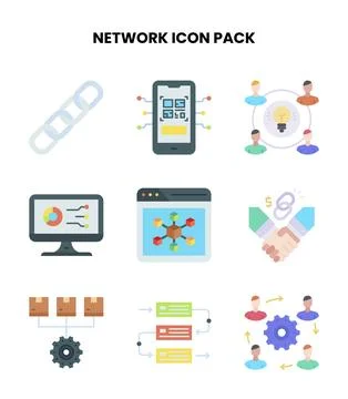 Network Flat Set Icons Pack Illustrazione stock