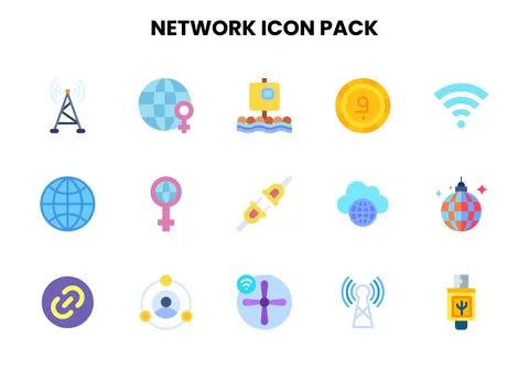 Network Flat UI Icons Pack 스톡 일러스트