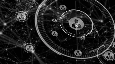 Network forming causing binary-rim user node spinning spawning satellites in Video stock 309872625