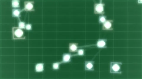 Network forming on transparent grid after pink node, bright dot appear, nodes 스톡 동영상 329572543