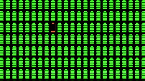 Network of full charged batteries, one battery is empty. Stock Footage 296376551
