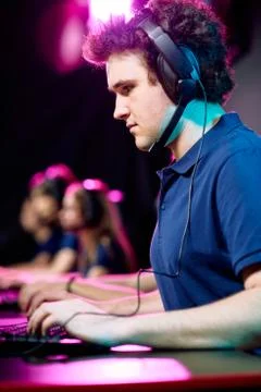 Network gamer using computer Stock Photos