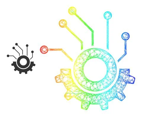 Network Gear Electronics Mesh Icon with Spectral Gradient イラスト素材