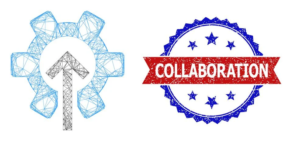 Network Gear Integration Mesh and Scratched Bicolor Collaboration Watermark Illustrazione stock