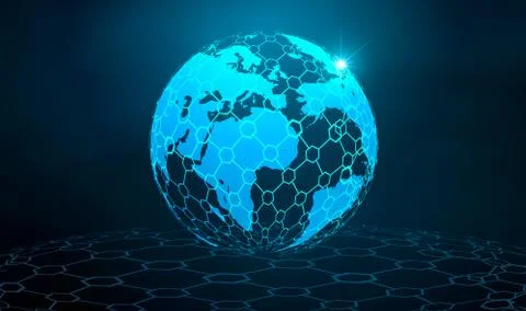 Network global Earth Communications network map of the world Blue map Dark bl Stock Illustration
