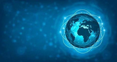 Network global Earth Communications network map of the world Blue map Dark bl Stock Illustration