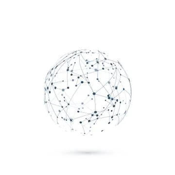 Network global structure. Chemistry molecular connection. Nodes and lines. Ve 库存插图