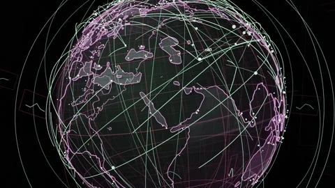 Network globe rotating after pulse, drawing teal lines, pulsing nodes for data Stock Footage 334727218