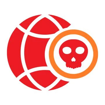 Network globe with skull icon isolated on white background Stock Illustration