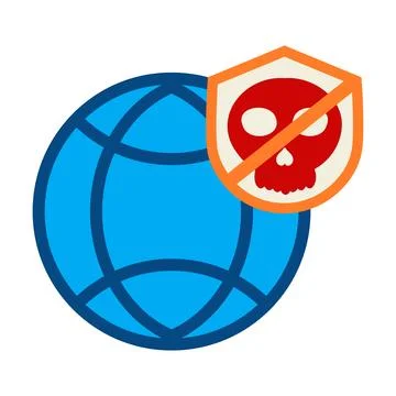 Network globe with skull icon isolated on white background Stock Illustration