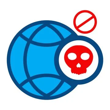 Network globe with skull icon isolated on white background Stock Illustration