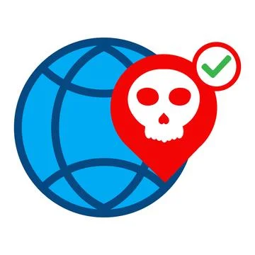 Network globe with skull icon isolated on white background Stock Illustration