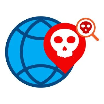 Network globe with skull icon isolated on white background Illustrazione stock