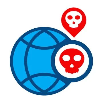 Network globe with skull icon isolated on white background Stock Illustration