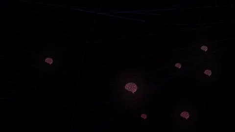 Network of glowing brains connected by lines, concept of artificial intelligence Stock Footage 340655634