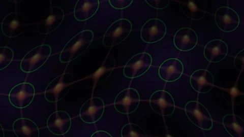 Network of Glowing Green Circles and Orange Nodes on Dark Background Repres.. 動画素材 343742040