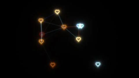 Network of glowing hearts on dark background in creative Stock Footage 338035460
