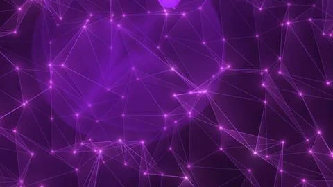 Network of glowing violet lines and nodes creating a futuristic abstract web Illustrazione stock