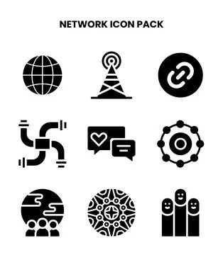 Network Glyph Bundle Icons Pack Stock Illustration