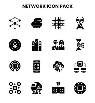 Network Glyph Icons Pack Illustrazione stock