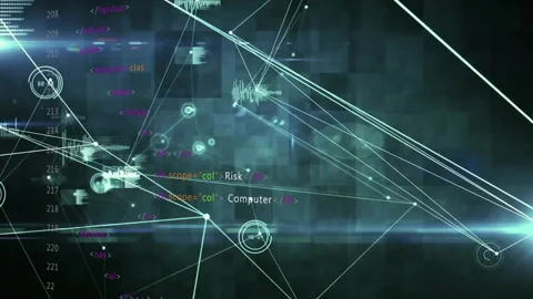 Network graph animating with wireframes shifting, nodes dropping, waveforms Stock Footage 312407549