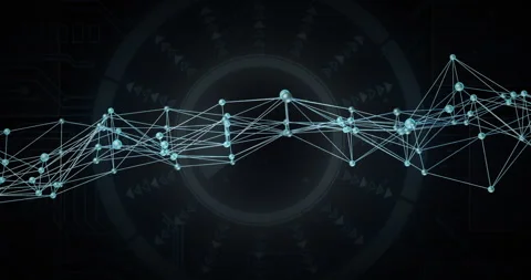 Network graph glowing turquoise nodes connecting light-blue lines around Stock Footage 307443087