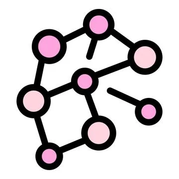 Network graph showing connections with pink nodes and black lines Stock Illustration